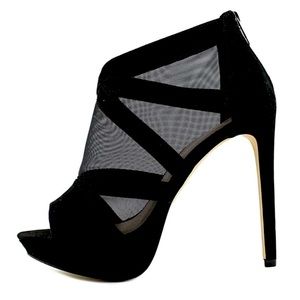 Black Mix 6 Caminero Peeptoe Heeled Bootie